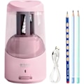 Miniatyrbillede 1 af 9: Elektrisk blyantspidser, bærbar automatisk blyantspidser til farveblyanter, automatisk stop, fuldautomatisk skarp og hurtig, USB-drevet pink