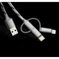 Miniatyrbild 2 av 6: 3 i 1 Multi Snabbladdningskabel 3A Nylon Flätad USB A till Lightning/Type C/Micro USB Laddare