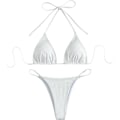 Pikkukuva 1 / 7: WJSM Naisten Halter-solmio Sivu Kolmio Bikinisetti Korkea Leikkaus 2-osainen Bikini Uimapuku Uimapuku Ribbed White M