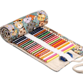 Miniatyrbilde 5 av 6: Slots Blyantmappe Blyantruller, Kunstner Fargeblyanter Rulleveske Korte Børster Pose Etui Blyantorganisator for Tegning Fargelegging a Cuddly Cat 24 slots