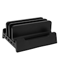 Miniatyrbillede 7 af 7: Vertikal bærbar computer stand til skrivebord justerbar dobbelt slots pladsbesparende bærbar computer holder til mobiltelefon tablet op til 17,3 tommer sort