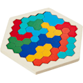 Miniatyrbild 4 av 7: Träpussel i Hexagonform för Barn och Vuxna - Formmönsterblock Tangram Hjärnteaser Leksak Geometri Logik IQ-Spel Present för Alla Åldrar Utmaning