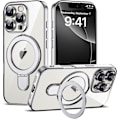 Miniatyrbild 1 av 7: Kompatibelt med iPhone 16 Pro Skal med Magnetisk Ringstativ [Kompatibelt med Mag-Safe] [Fullständigt Kameralinsskydd] Pläterad Klar Pho Silver
