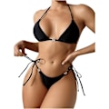 Pikkukuva 1 / 7: WJSM Naisten Halter-solmio Sivu Kolmio Bikinisetti Korkea Leikkaus 2-osainen Bikini Uimapuku Rhinestone Black M