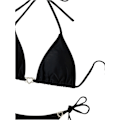 Pikkukuva 4 / 7: WJSM Naisten Halter-solmio Sivu Kolmio Bikinisetti Korkea Leikkaus 2-osainen Bikini Uimapuku Rhinestone Black M