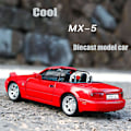 Pikkukuva 5 / 6: Mazda Miata MX5 Leluleluauto 1/32 Diecast-malliautot, Leluauton lapset 4-7-vuotiaille Miata-lahja pojille 3-5-vuotiaille, Vedä taakse rc-urheiluauto valaistuksella ja äänellä