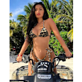 Miniatyrbilde 4 av 6: WJSM Dame 2-delt badedrakt Halter String Bikini Justerbar badedrakt med polstring Leopard M