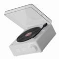 Miniatyrbillede 4 af 7: Roterende Vinylplade Vækkeur Højttaler Retro 360 Graders Stereo Trådløs Ur Bluetooth Højttaler til Hjem Soveværelse Kontor Hvid
