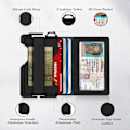 Miniatyrbild 2 av 6: Taktisk minimalistisk plånbok för män, smal RFID-blockerande metallkortfodral, främre ficka Menu2019s läder Dapper Bifold-plånbok med pengaclip Black