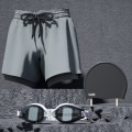Miniatyrbild 1 av 2: Herr Dubbellagers Badbyxor Platt Vinkel Vuxen Snabbtorkande Anti-Förlägenhet Badbyxor Strandbyxor Spa Simutrustning Set Silver Gray Three-Piece Set 3XL