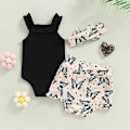 Miniatyrbild 4 av 8: Babykläder Flicka Sommar Söta Kläder 12 18 Månader Spaghettiband Romper & Blommig Shorts Set black 80CM