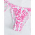 Miniatyrbild 4 av 6: WJSM Dam badkläder för kvinnor, halterneck, knytband på sidan, trekantsbikini, högt skuren, 2-delad baddräkt Pink C L