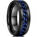 Miniatyrbillede 1 af 5: Intertwine Sort Blå Rustfrit Stål 8mm Ringe til Mænd Spinner Fidget Ring Angst Ring til Mænd Curb Chain Inlay-10