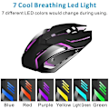 Miniatyrbillede 3 af 9: Opladelig Trådløs Bluetooth Gaming Mus med 7-Farvet Regnbue RGB Åndedrætsbelysning og Justerbar DPI - Ergonomisk Greb, Lydløs Klik