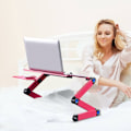 Miniatyrbillede 5 af 7: 360° Justerbar Foldbar Bærbar Computer Bord Stativ Holder m/ Køling Dobbelt Vifte Mus Boad Rose Rød