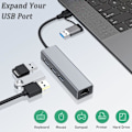 Miniatyrbild 2 av 6: USB till Ethernet-adapter, VIENON USB 3.0-hubb med 1 Gigabit RJ45 Ethernet-port Nätverks-USB-nätverksadapter med USB C-adapter för bärbar dator