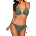 Miniatyrbillede 4 af 5: WJSM Kvinde Trekantet Bikini Sæt Halter Todelt Sexet Badedragt String Binde Side Badetøj Light Army Green L