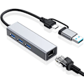 Miniatyrbild 1 av 6: USB till Ethernet-adapter, VIENON USB 3.0-hubb med 1 Gigabit RJ45 Ethernet-port Nätverks-USB-nätverksadapter med USB C-adapter för bärbar dator