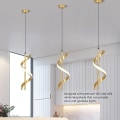 Miniatyrbilde 5 av 5: Spiral LED-pendellampe i gullfarge med høy lysstyrke, øyebeskyttelse, LED-hengelampe for stue, kafé, familie, 85-265V, varmt lys
