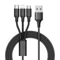 Multifunksjonell lader for USB-C, Micro-USB og iPhone - 1,2m Svart