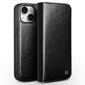 QIALINO Klassisk Ægte Lædercover til iPhone 15 Sort 15 Plus Black 15 Plus