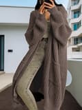 Lång lös tröja för kvinnor höst och vinter lös mångsidig långärmad stickad kofta jacka knapp, brun, storlek M brown M