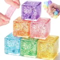 6-pack isbit squishy stressbollar, glitter fidget cube klämleksaker för barn och vuxna, långsamt stigande glittriga sensoriska squish-block, festfavoriter,