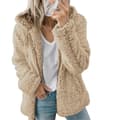 Fleece Fluffy Hoodie Dam Långärmad Jacka Vinter Varm Teddybjörn Kofta Khaki