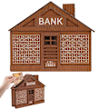 Miniatyrbillede 3 af 5: Træ Pengeboks i Husform med Tæller Træhåndværk Pengeopsparingsboks Bærbar Møntbank Brun Penge 2000