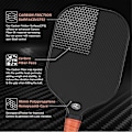 Pikkukuva 4 / 5: 16MM Pickleball-maila 3K Hiilikuitu PP Hunajakennoydin Tehostettu Voima Liukumaton Kahva Maila Musta