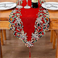 Miniatyrbilde 1 av 5: 381761cm Julebordløper med Broderi, Utskjært Grønne Blad, Høytidsbordduk til Juledekorasjon 15x69 Tommer