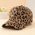 Miniatyrbillede 2 af 4: 1 stk. Leopardprint Corduroy Baseball Cap - Åndbar og varm hat til efterår og vinter