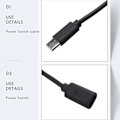 Miniatyrbild 5 av 5: Strömbrytare USB Typ C med indikatorlampa hane till hona USB-C förlängningskabelbrytare för 4B