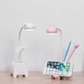 Miniatyrbilde 4 av 5: Rosa LED Skrivebordslampe for Barn, Trefarget Dimbar Skrivebordslampe, Berøringsbryter/USB-tilkobling/Pennholder, Leselampe for Barnerom, Studier, Arbeid