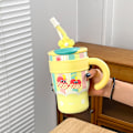 Miniatyrbild 1 av 5: Termosmugg för kattungar, stor kapacitet, jättestor vattenmugg, kallt sugrör, söt dubbeldricksmugg, ismugg för flickor Yellow Apple 700ML