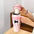 Miniatyrbild 2 av 5: Termosmugg för kattungar, stor kapacitet, jättestor vattenmugg, kallt sugrör, söt dubbeldricksmugg, ismugg för flickor Pink Peach Cat 700ML