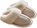 Fluffiga öppna tofflor för dam och herr med plyschfoder och halkfri sula - Beige - Storlek 38/39