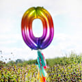Miniatyrbillede 4 af 5: XJ-Fødselsdags Nummer Ballon 40 Tommer Store Nummer Balloner, Regnbue Nummer 0 Ballon til Fødselsdagsdekorationer (Nummer 0)