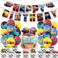 Miniatyrbild 1 av 4: 2024 Bilar Lightning McQueen Födelsedagsfest Tillbehör Set Grattis på födelsedagen Banner, Ballonger, Tårtdekorationer Barn Pojkar Festdekoration
