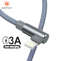 Miniatyrbilde 2 av 5: XJ-90 graders USB-ladekabel for iPhone 14 13 12 11 Xs Max Xr X 8 7 6 Plus 5 SE iPad Origin Mobiltelefon Lang Kort datakabel Blå