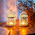 Miniatyrbilde 1 av 3: 2-pakning Små Metall Fuglebur Lyslykter, Sølv Lyslykt Vintage Halloween Jul