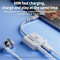 Pikkukuva 3 / 5: XJ-Gs1 2-in-1 kuulokemuunnin Type-c -liitäntä tukee 60 W:n pikalatausta matkapuhelimille ja T:lle