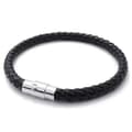 Armbånd i rustfrit stål og flettet læder, til mænd og kvinder, sort - Bredde 6 mm - Længde
