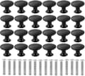 24 Pcs Round Cabinet Knobs, 30mm Matte Black Mushroom Shaped Drawer Pulls Door Handles