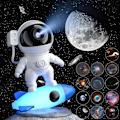 Miniatyrbilde 1 av 5: Galaxy Rocket Astronaut Projeksjonslampe med 12+1 Utskiftbare Filmer, 360° Roterende Linse - Perfekt for Stue, Soverom, Spilleområde - USB
