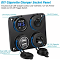Miniatyrbilde 2 av 4: Sigarettenneruttak, dobbel USB-port 4.2A, DC 12V-uttak, bryter og LED voltmeterdisplay Vanntett billader strømuttak for bil