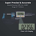 Miniatyrbild 2 av 4: 0-25mm LCD Elektronisk Digital Mikrometer Standard Utvändig Palmer Digital Mikrometer Metrisk/Tum 0.001mm Upplösning 0.002mm Noggrannhet Automatisk Avstängning ABS