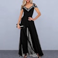 Miniatyrbilde 5 av 5: Dame Jumpsuits Ensfarget Lang Jumpsuit Elegant Dame Wide Leg Jumpsuit med V-hals Mesh Patchwork for Fester Arbeid eller Ball
