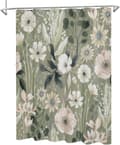 Duschdraperi, mögelresistent tvättbart, grönt blommönster, 180x200 cm, badrum