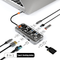 Miniatyrbild 4 av 5: XJ-USB-C Hub 8-i-1 Typ-C 3.1 till 4K Adapter 5GB RJ45 SD/TF Kortläsare Hub USB 3.0 100W PD Snabbladdning
